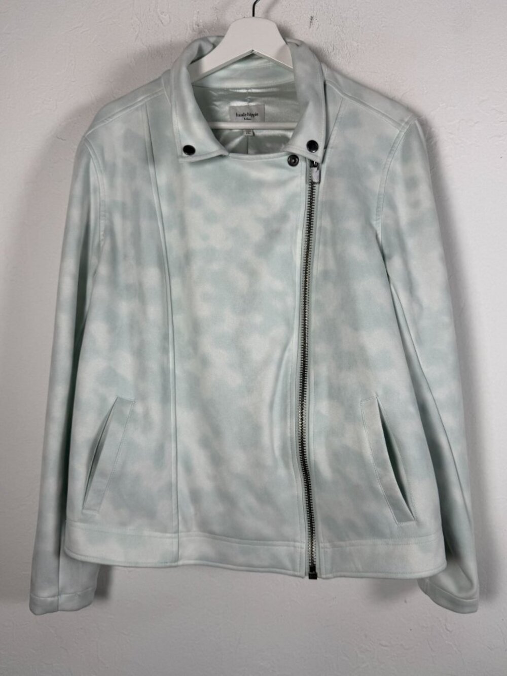 Haute Hippie Tribe Womens Sage Green Tie Dye Faux Leather Moto Jacket XL Pockets